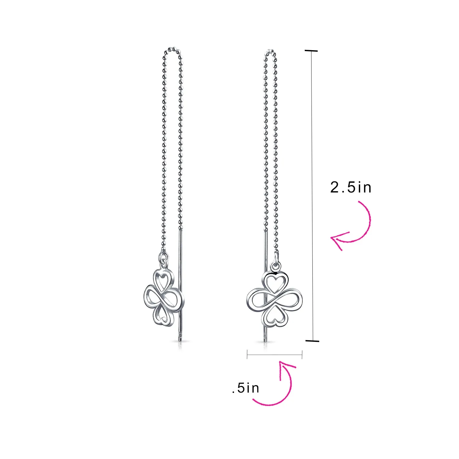 Heart Flower Star Chain Threader Earrings .925 Sterling Silver U Stabilizer Hook