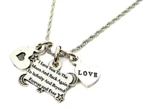 I Love You To The Moon And Back Again To Infinity And Beyond Forever And Ever Stainless Steel Rope Chain Necklace