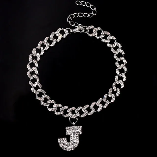 Initial Letters Pendants Cuban Link Chain Letter Anklet For Women