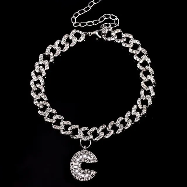 Initial Letters Pendants Cuban Link Chain Letter Anklet For Women