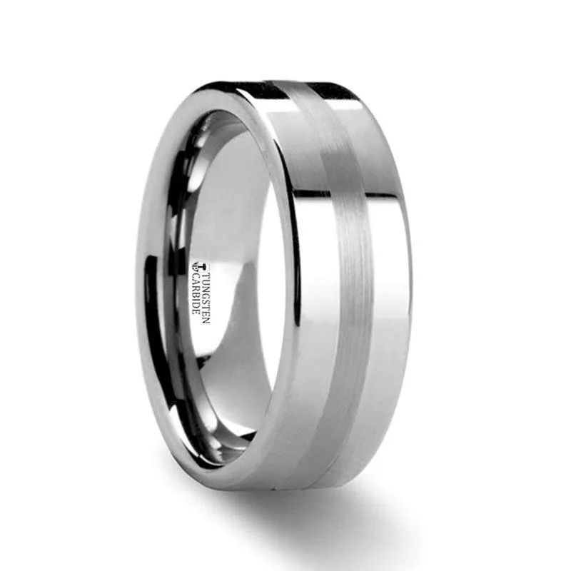 IVAR Platinum Inlaid Flat Tungsten Wedding Band - 6mm & 8mm