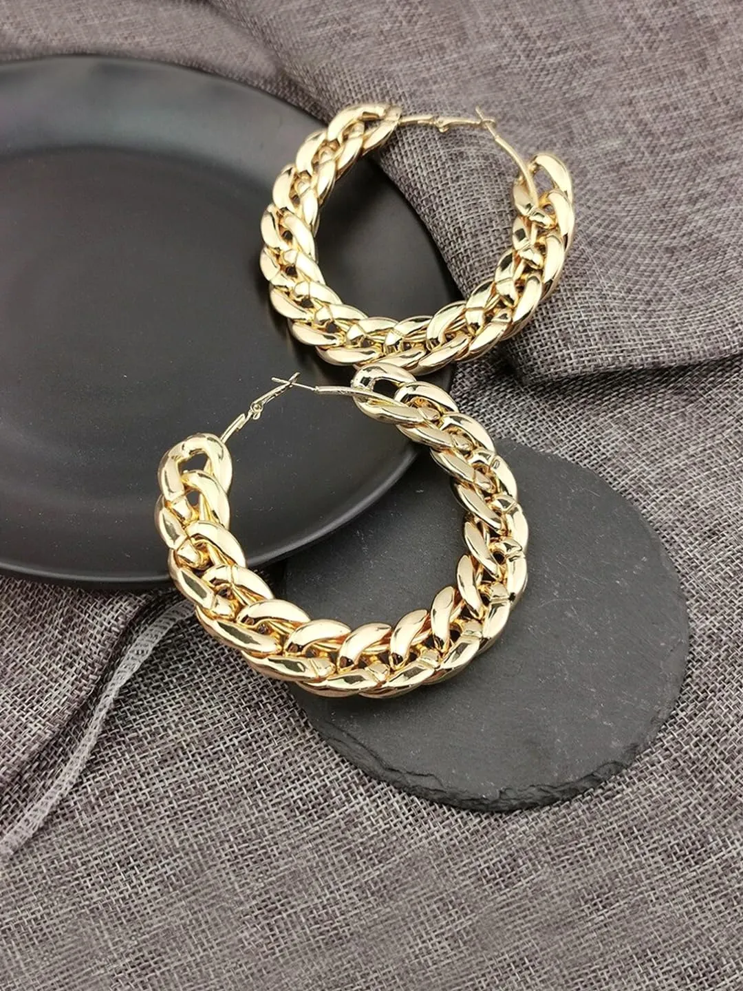 Kairangi Earrings for Women and Girls Fashion Golden Hoops | Gold Plated Punk Cuban Chain Big Circle Hoop Earrings | Birthday Gift for girls and women Anniversary Gift for Wife