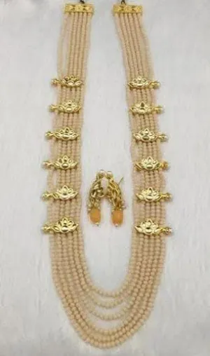 Lotus kundan brouch necklace with earrings (gold)