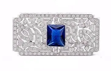 Luxury Cubic Zirconia Rectangle Brooch White Gold Overlay