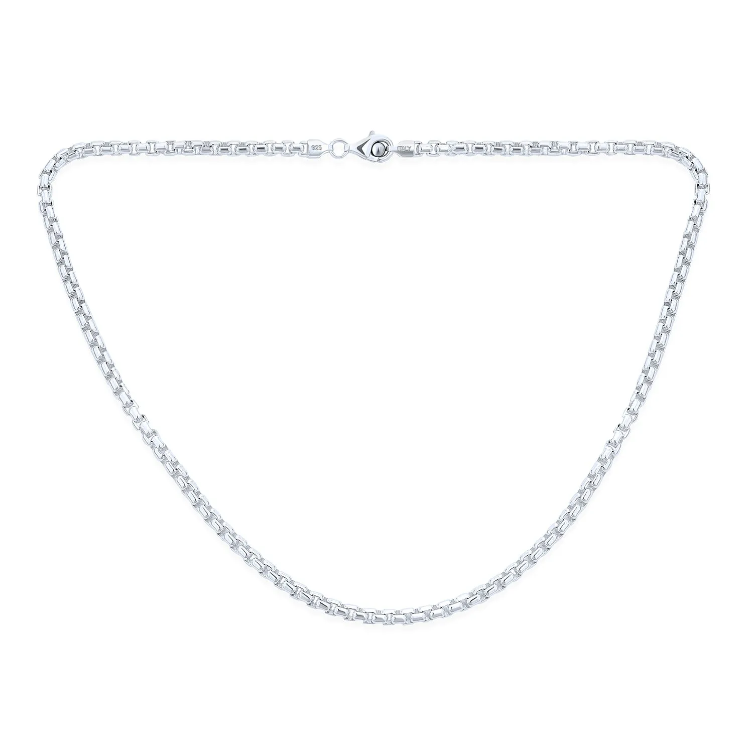 Men's 5MM Thick Sterling Silver Box Chain Necklace Italian Made 16-30 Inch