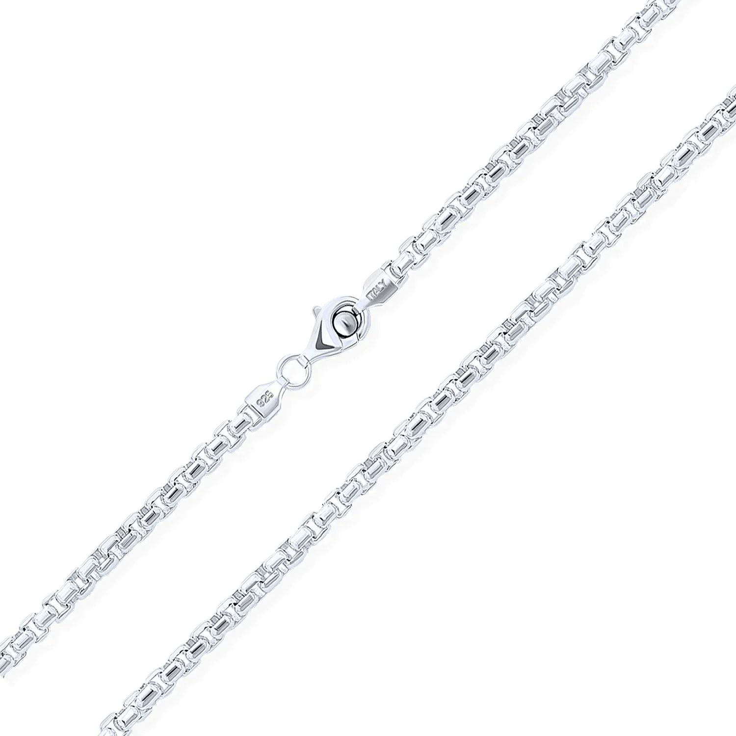 Men's 5MM Thick Sterling Silver Box Chain Necklace Italian Made 16-30 Inch