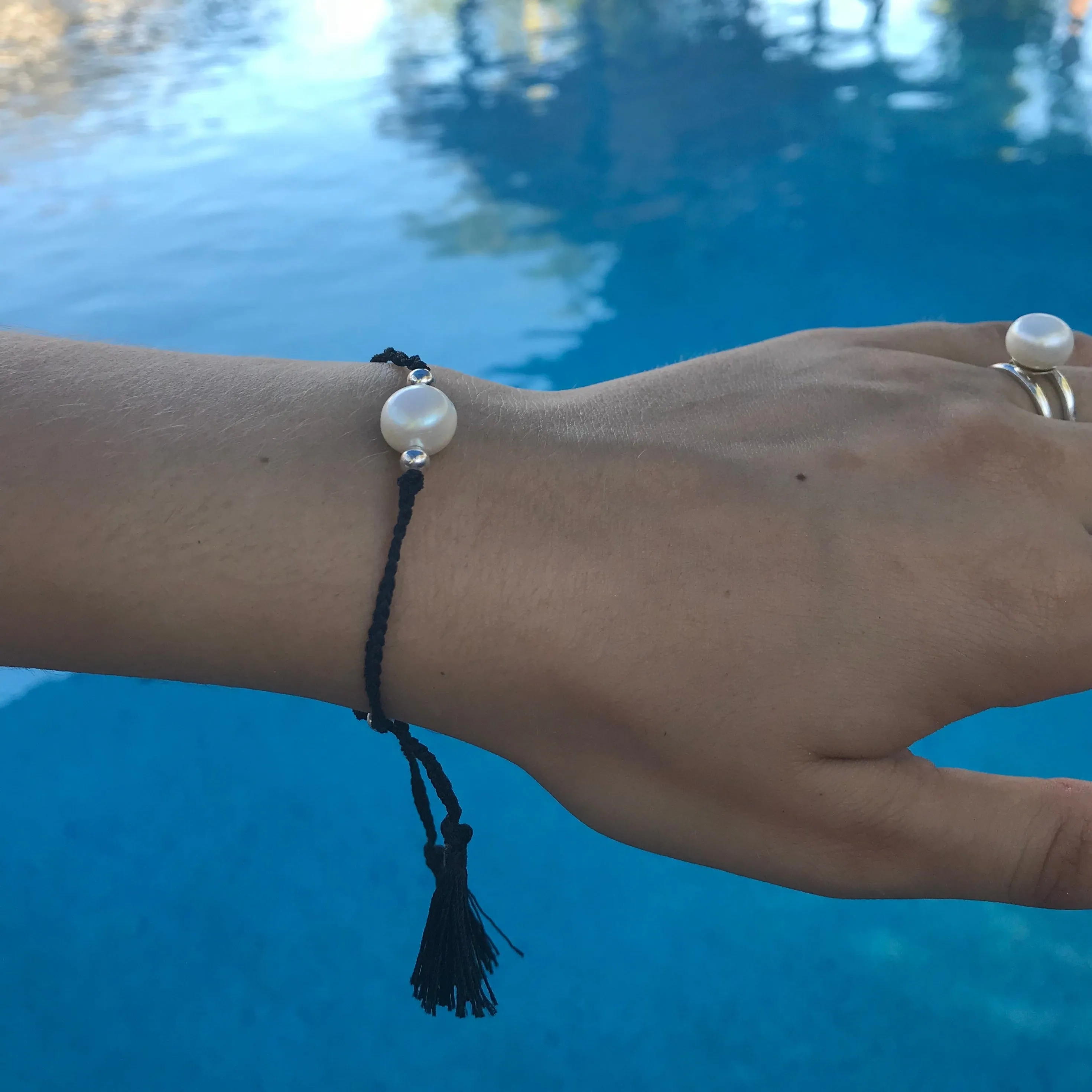 Midnight Sands Pearl Tassel Bracelet