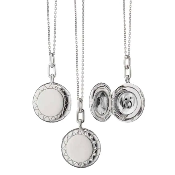 Monica Rick Kosann Round "Isabella" Locket Necklace with White Sapphires in Sterling Silver