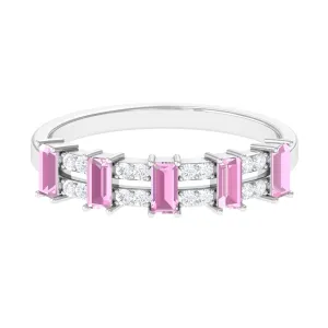 Natural Pink Tourmaline Wide Half Eternity Ring with Diamond