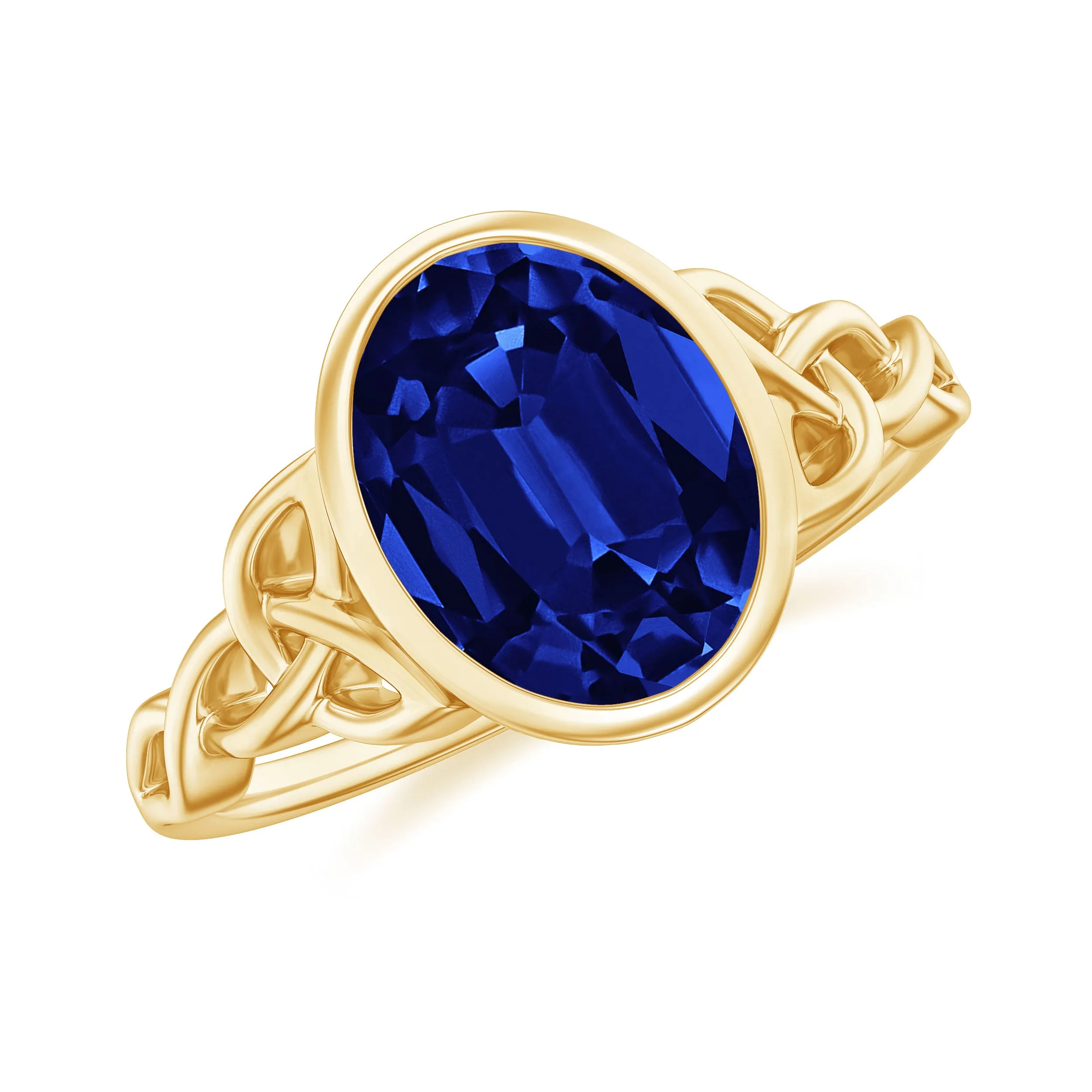 Oval Cut Lab Grown Blue Sapphire Celtic Knot Solitaire Ring