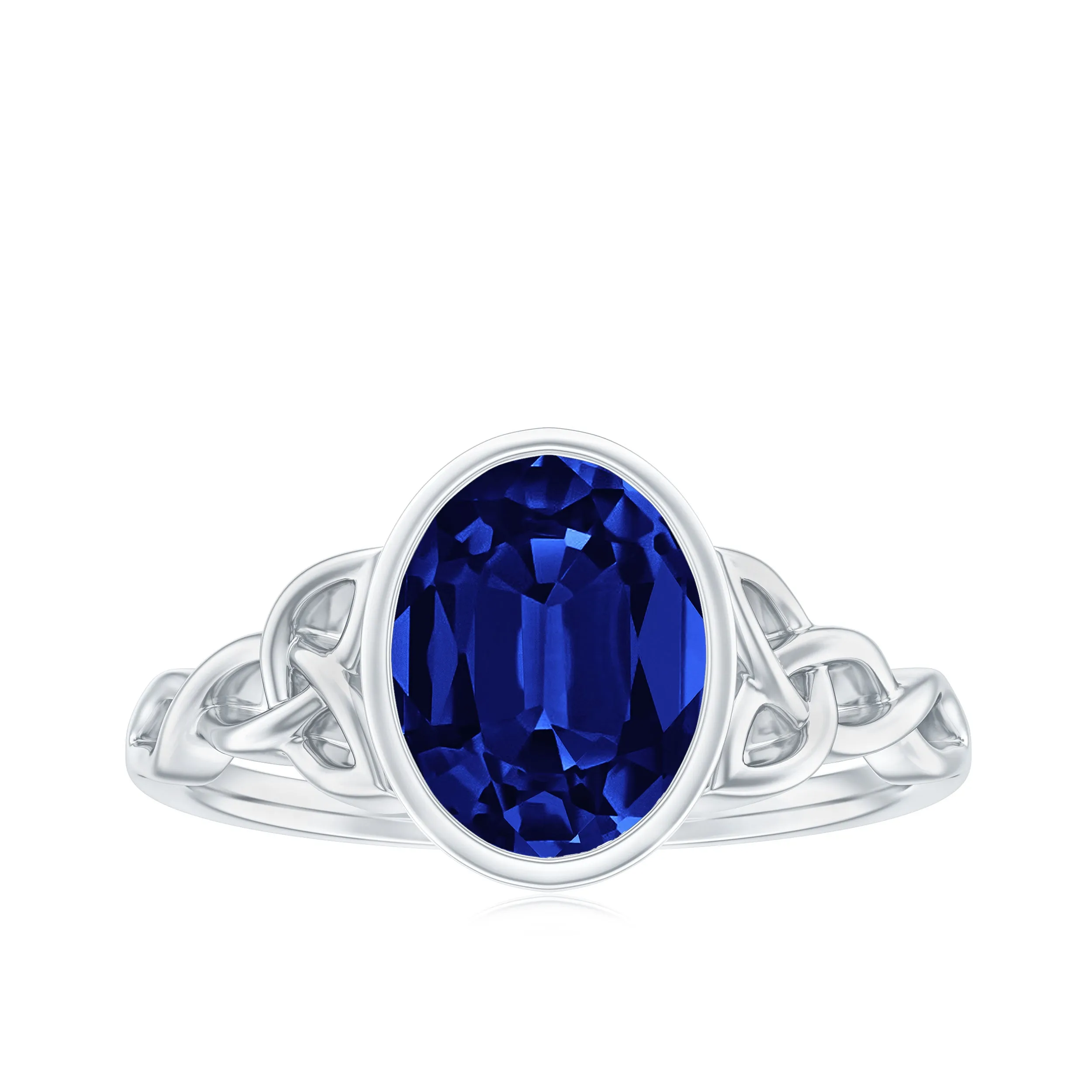 Oval Cut Lab Grown Blue Sapphire Celtic Knot Solitaire Ring