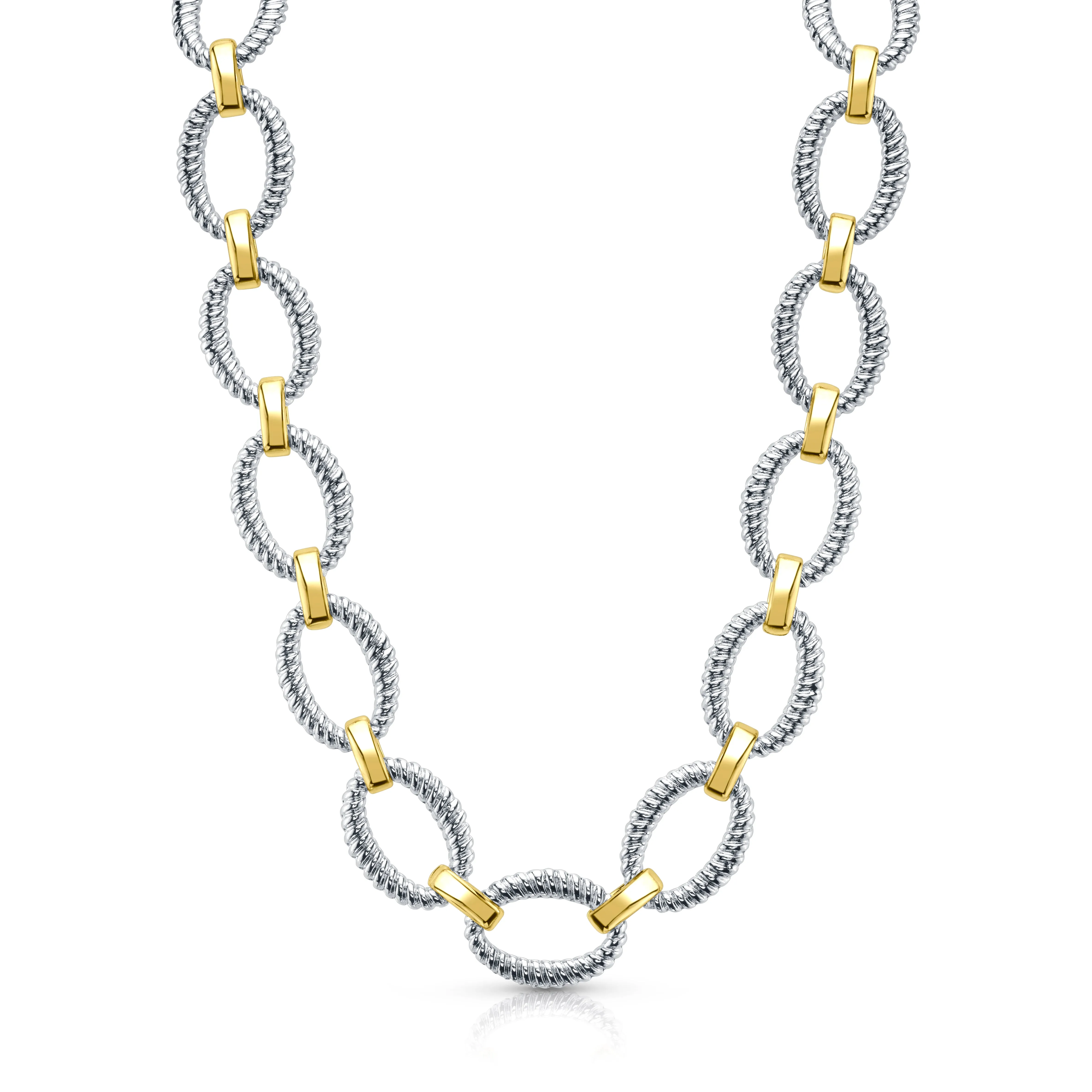 OVAL SILVER BRAID AND GOLD LINK NECKLACE