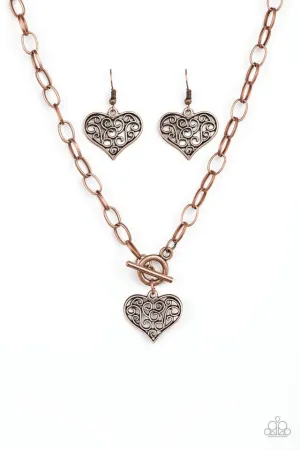 Paparazzi Necklace ~ Heart-Touching Harmony - Copper