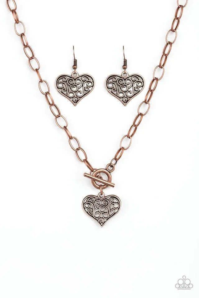 Paparazzi Necklace ~ Heart-Touching Harmony - Copper