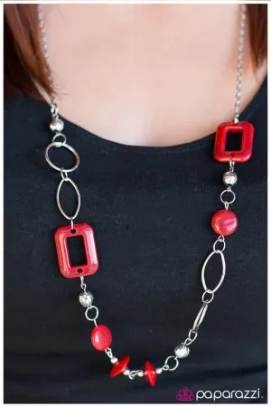 Paparazzi Necklace ~ Just Around the Corner - Red