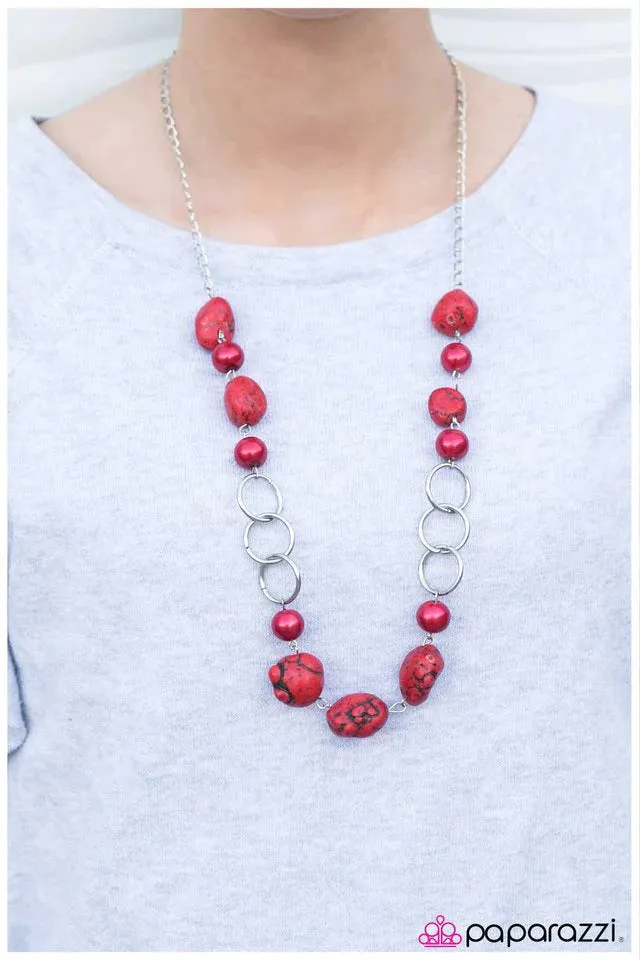 Paparazzi Necklace ~ Pebble Pinnacle - Red