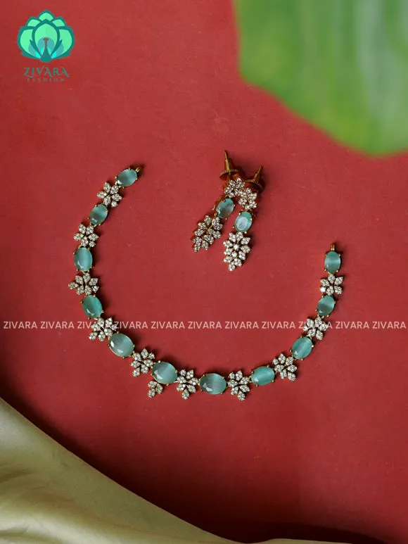 PASTEL GREEN - Oval - stylish and minimal elegant neckwear with earrings- Zivara Fashion