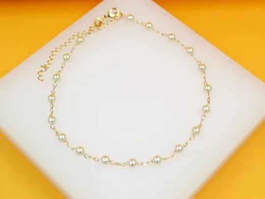 Pearl Paperclip Link Chain Anklet (H121/E250/I481)