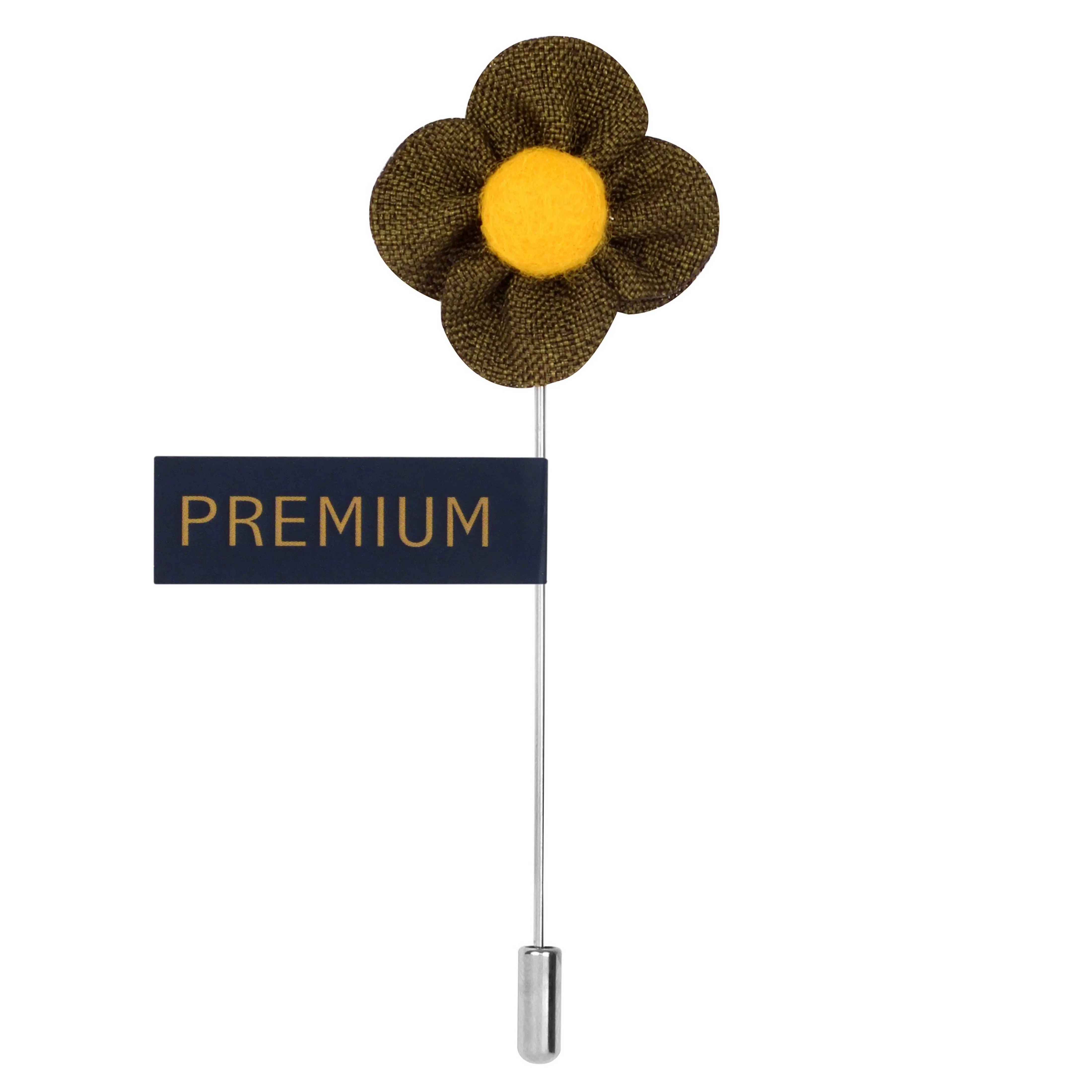 Peluche The Four Petal Classic Flower Olive, Yellow Brooch Lapel Pin