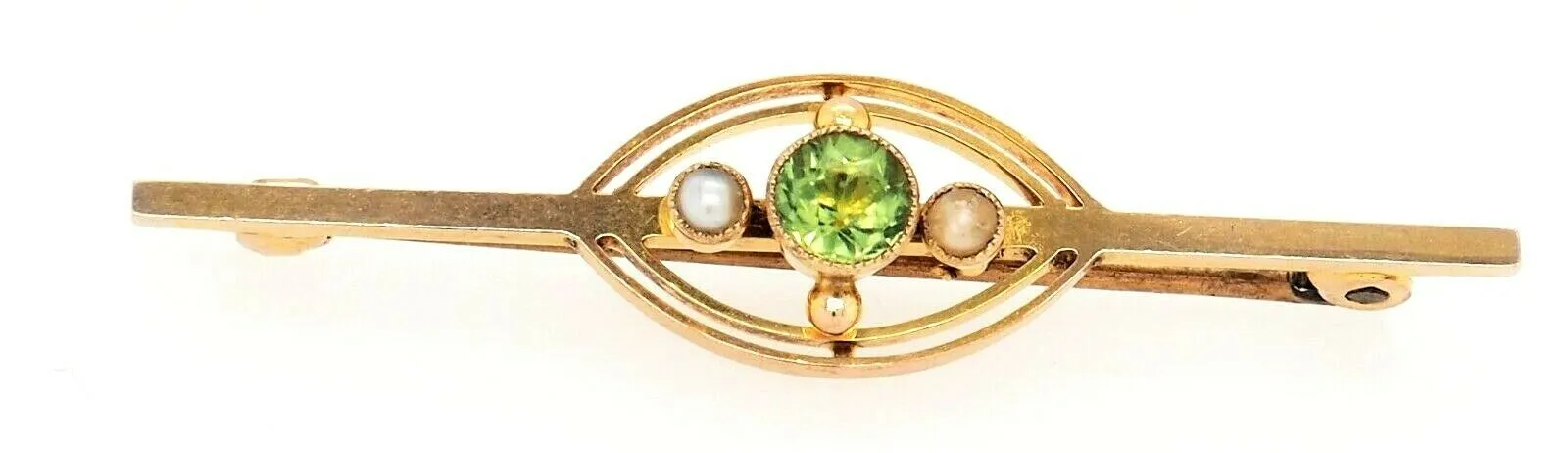 Peridot & Pearl 9ct Yellow Gold Brooch