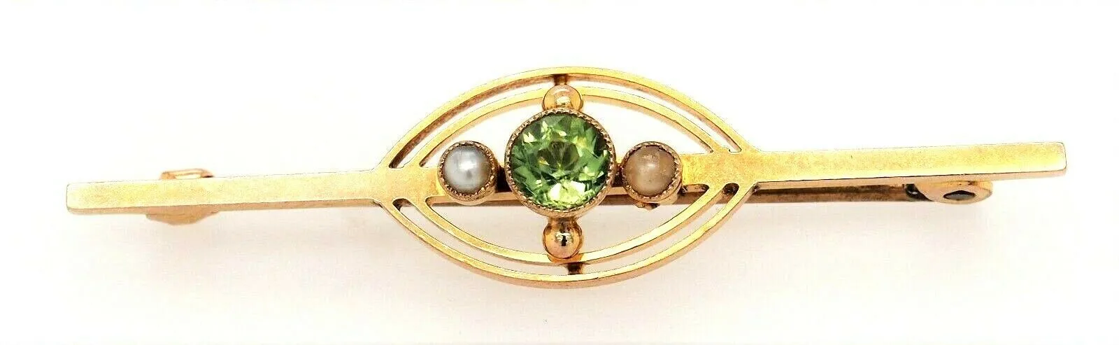 Peridot & Pearl 9ct Yellow Gold Brooch