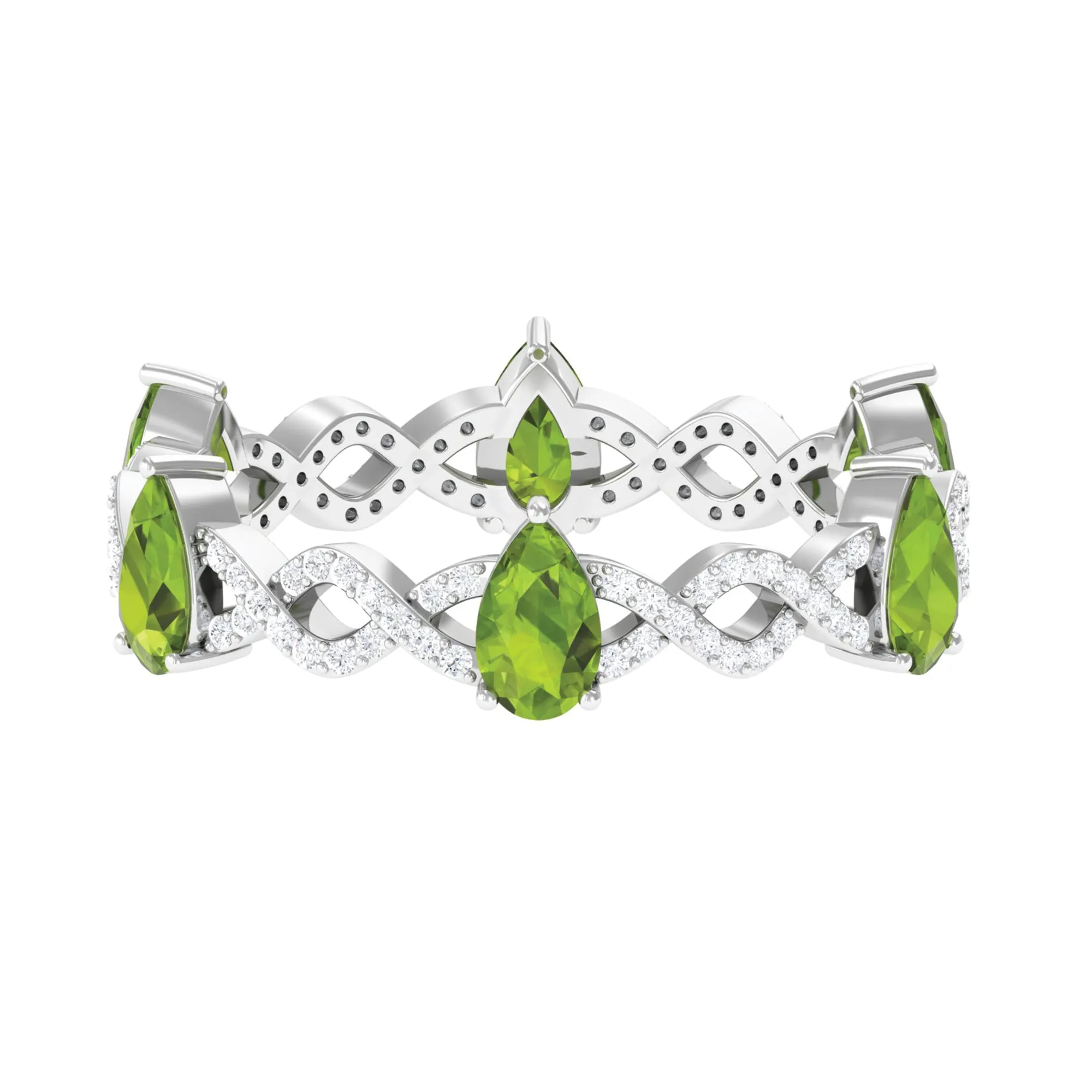 Peridot and Diamond Full Eternity Ring with Crossover Shank