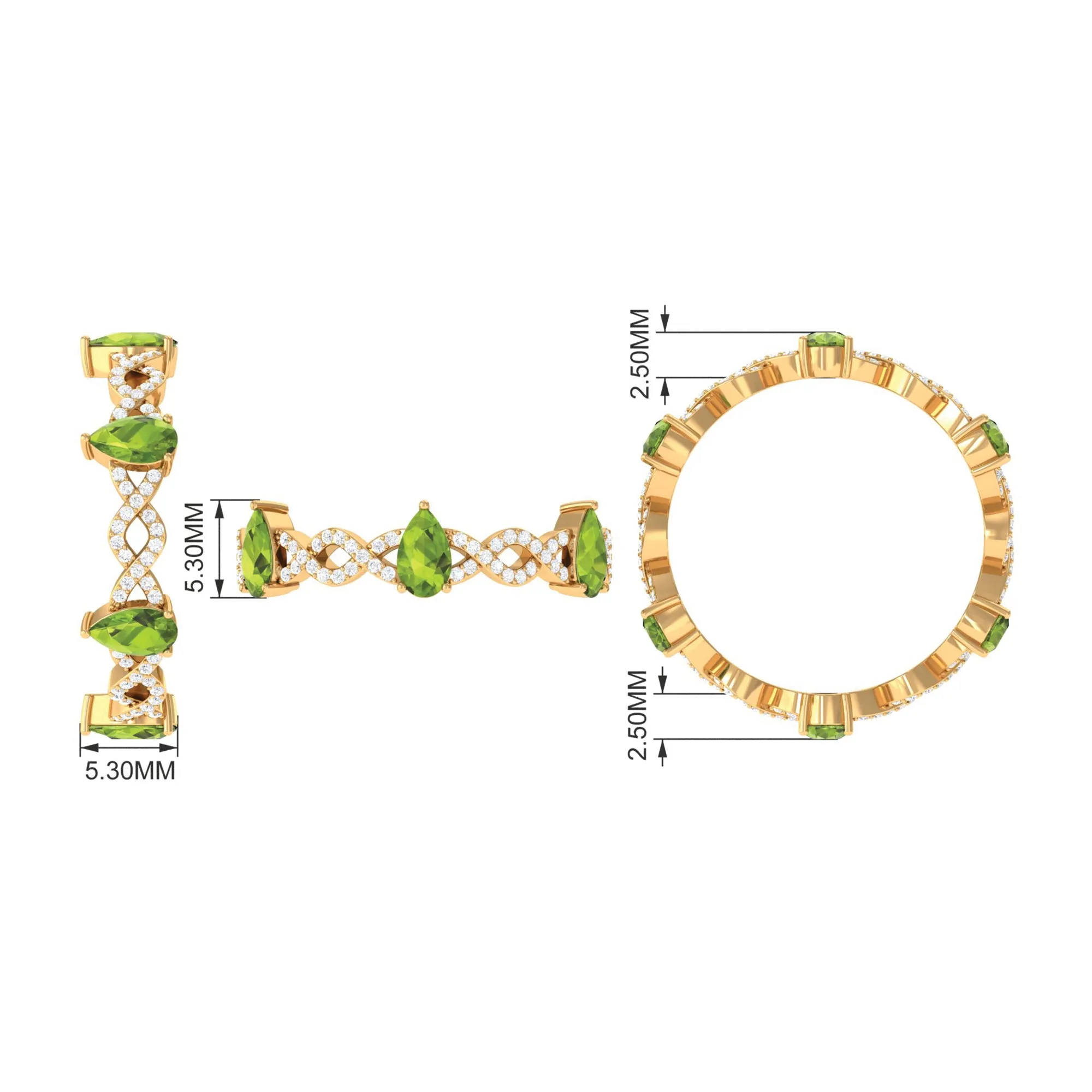 Peridot and Diamond Full Eternity Ring with Crossover Shank