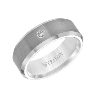 PHILLIP Beveled Tungsten Carbide Wedding Band with Satin Finish and Solitaire Diamond Setting by Triton Rings - 8 mm