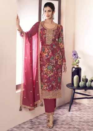 Pink Digital Printed Chinnon Pakistani Style Suit