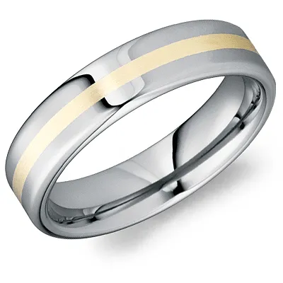 Polished Flat Tungsten Band with 18k Yellow Gold Inlay - 6mm