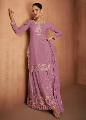 Puce Pink Chinnon Silk Festive Style Palazzo Suit