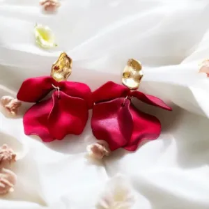 Red - iridescent flower earrings | dangle petals baroque earrings | unique golden chain floral earrings | bridal party wedding earrings