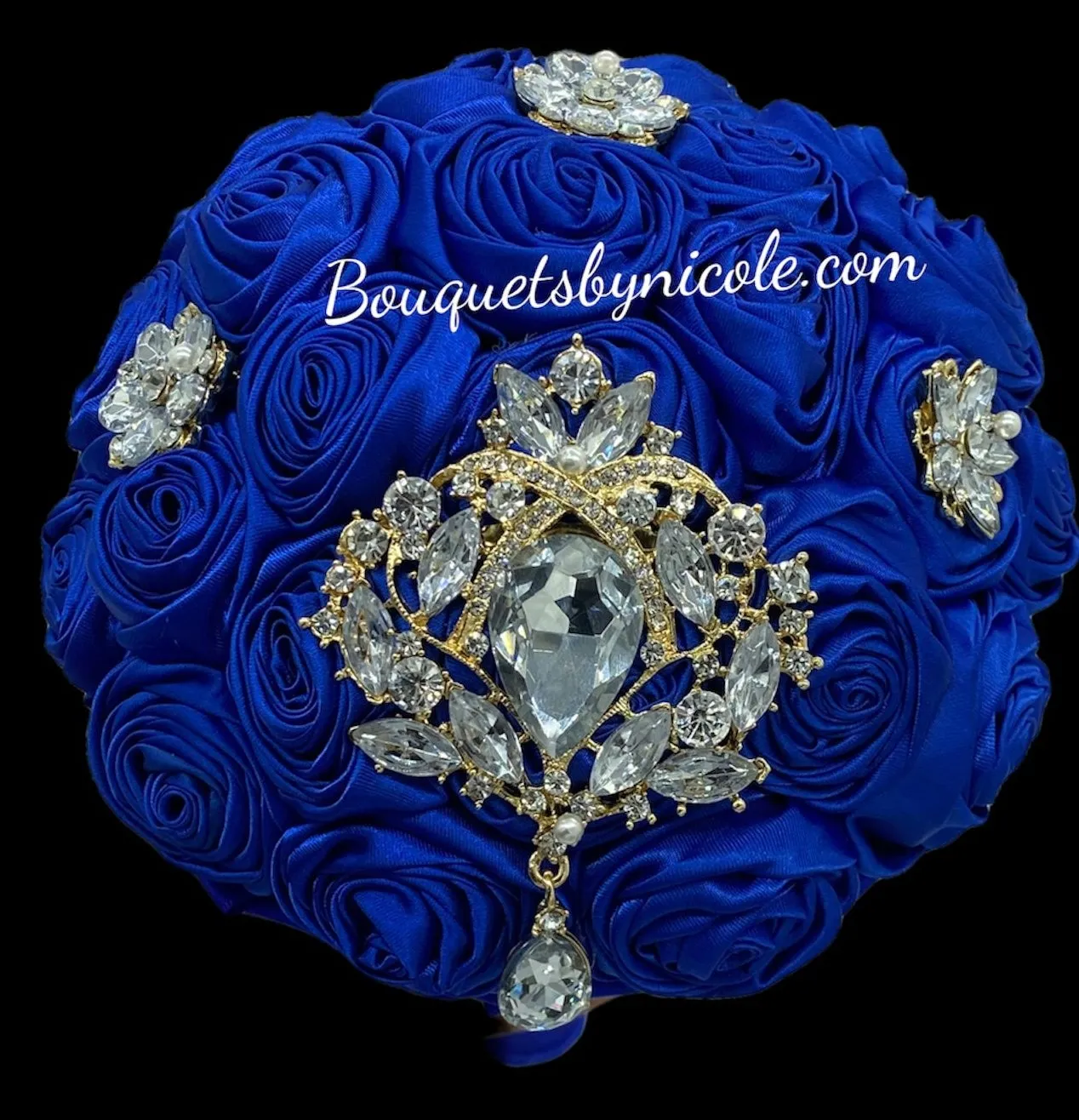 Royal Blue Bouquet l Satin Roses Brooch Bouquet BOU-907