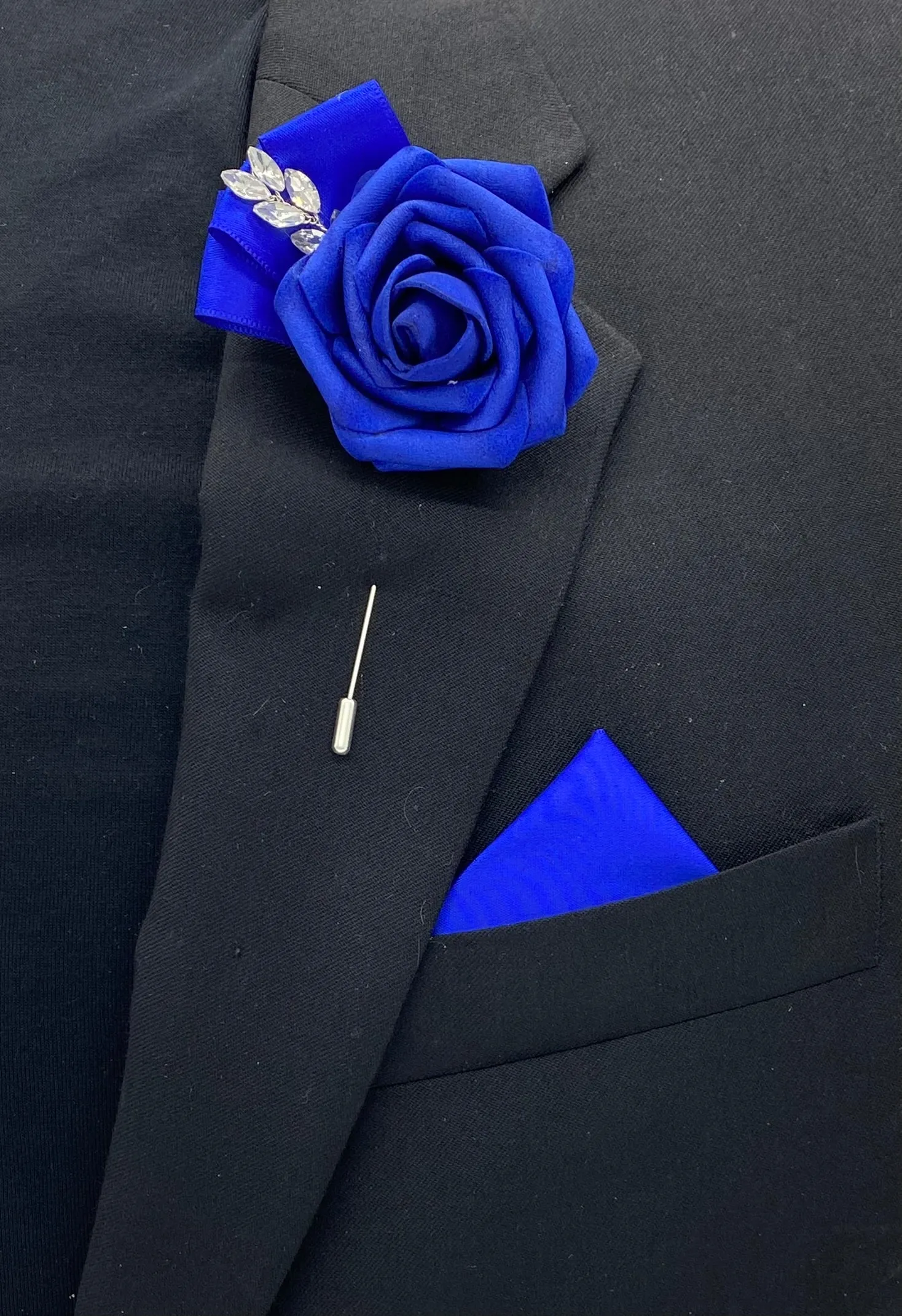 Royal Blue Bouquet l Satin Roses Brooch Bouquet BOU-907