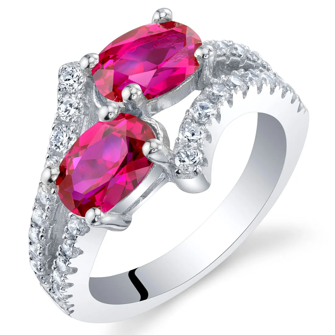 Ruby Oval Cut Sterling Silver Ring Size 9