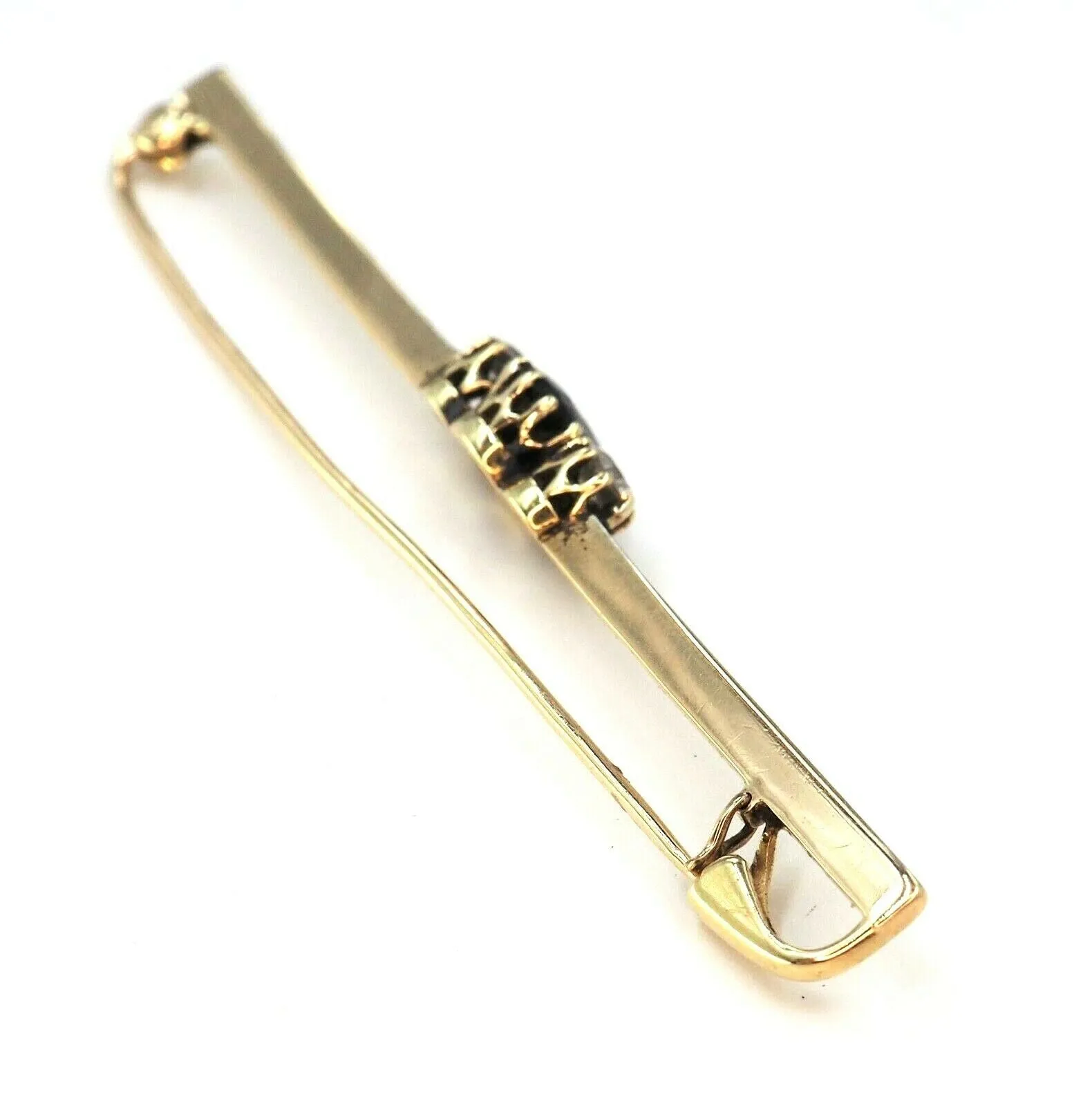 Sapphire & Diamond 14ct Yellow Gold Bar Brooch