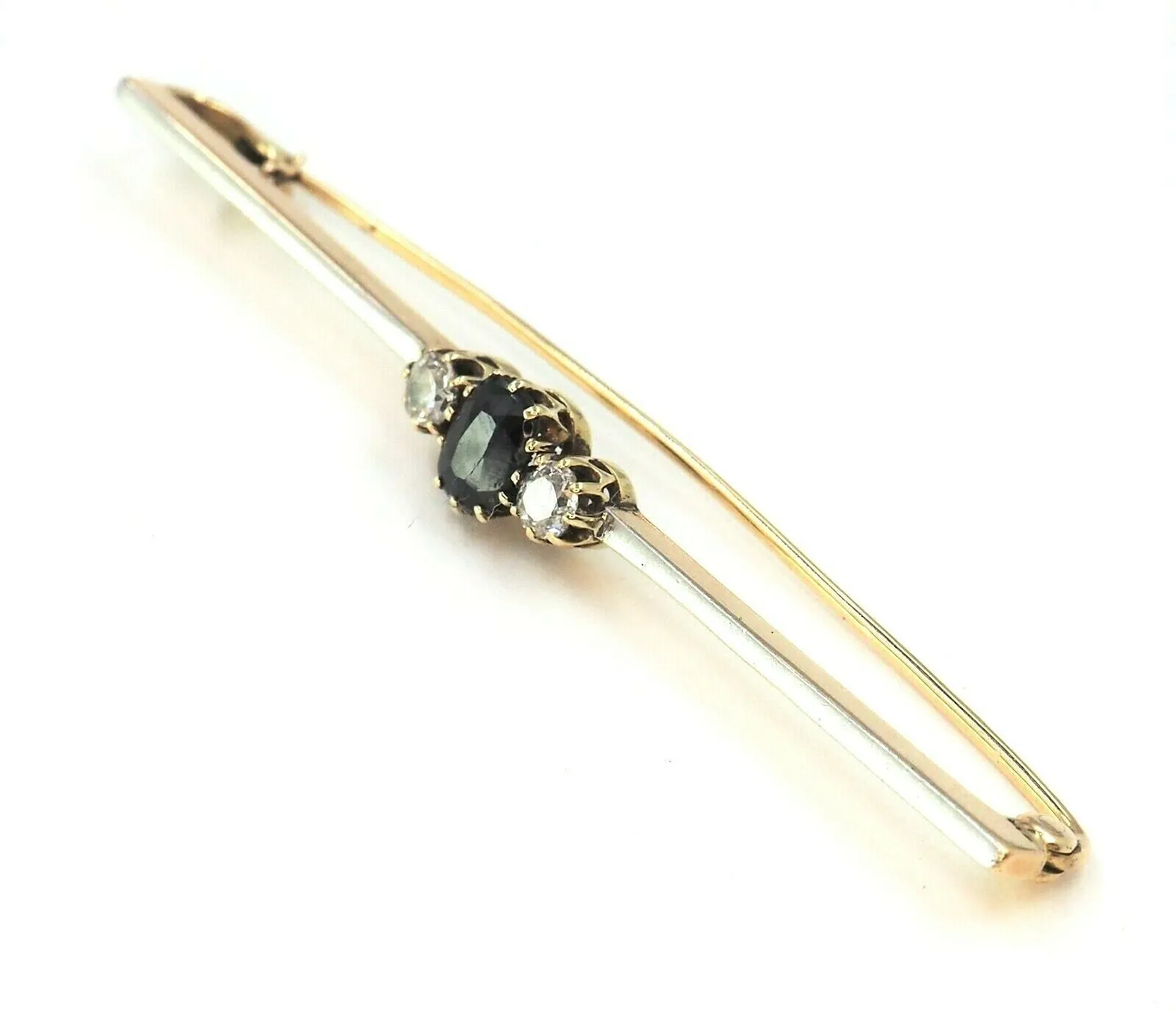 Sapphire & Diamond 14ct Yellow Gold Bar Brooch