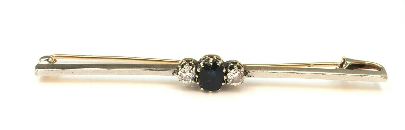 Sapphire & Diamond 14ct Yellow Gold Bar Brooch