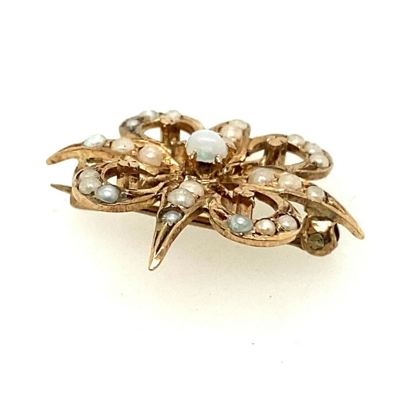 Seed Pearl Art Nouveau Style 9ct Yellow Gold Brooch