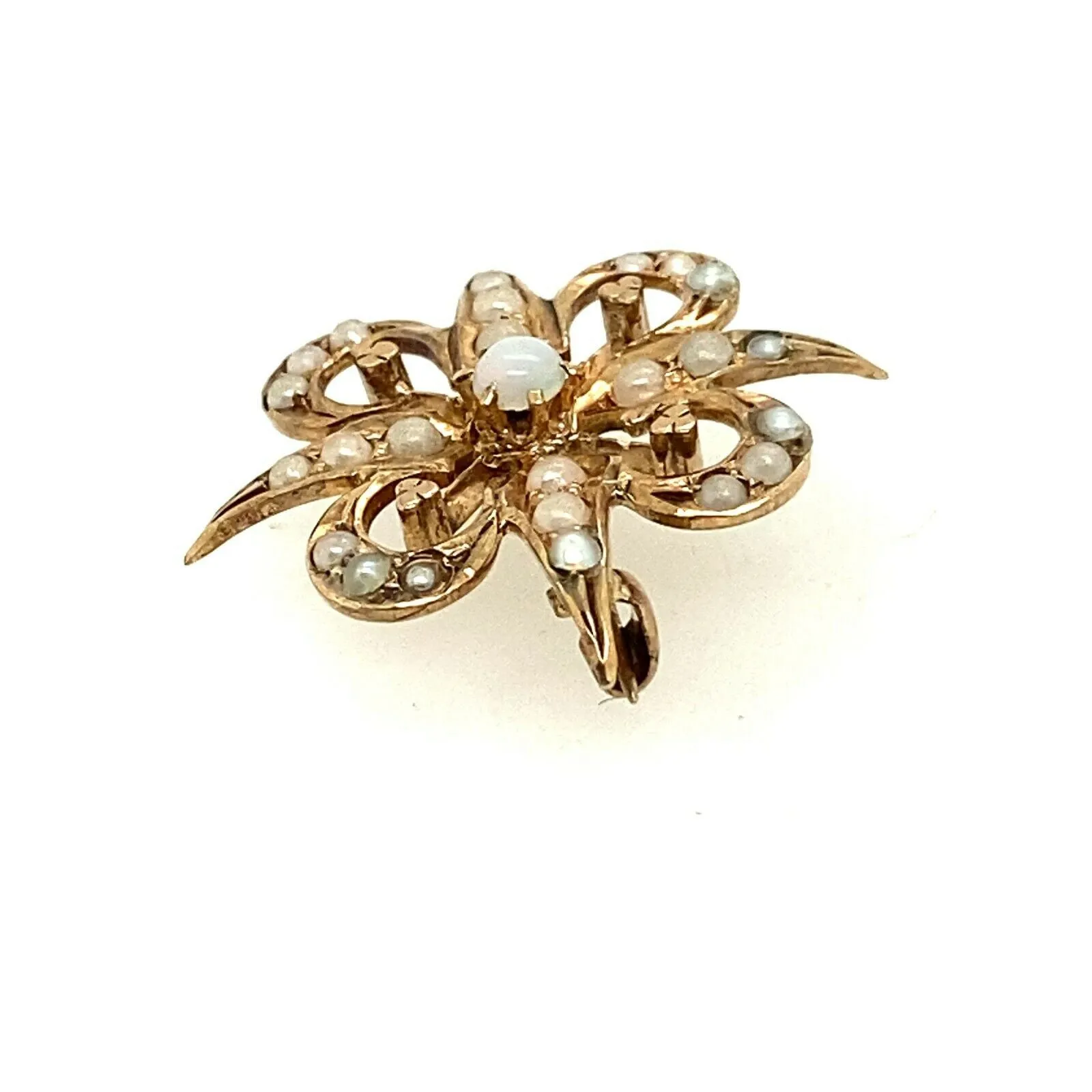 Seed Pearl Art Nouveau Style 9ct Yellow Gold Brooch