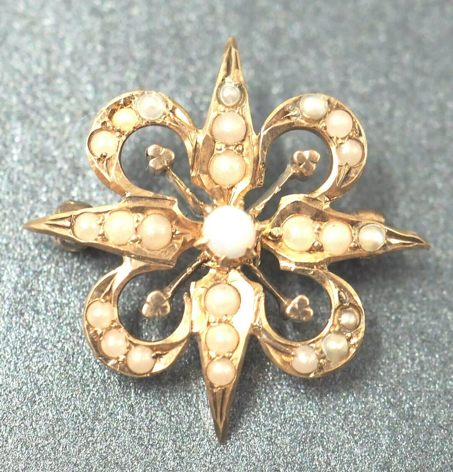 Seed Pearl Art Nouveau Style 9ct Yellow Gold Brooch