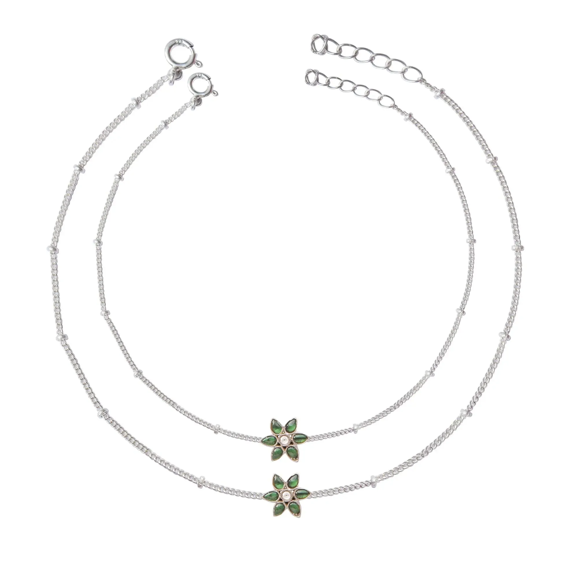 Silver 92.5 Flower Anklet- Toe ring Set