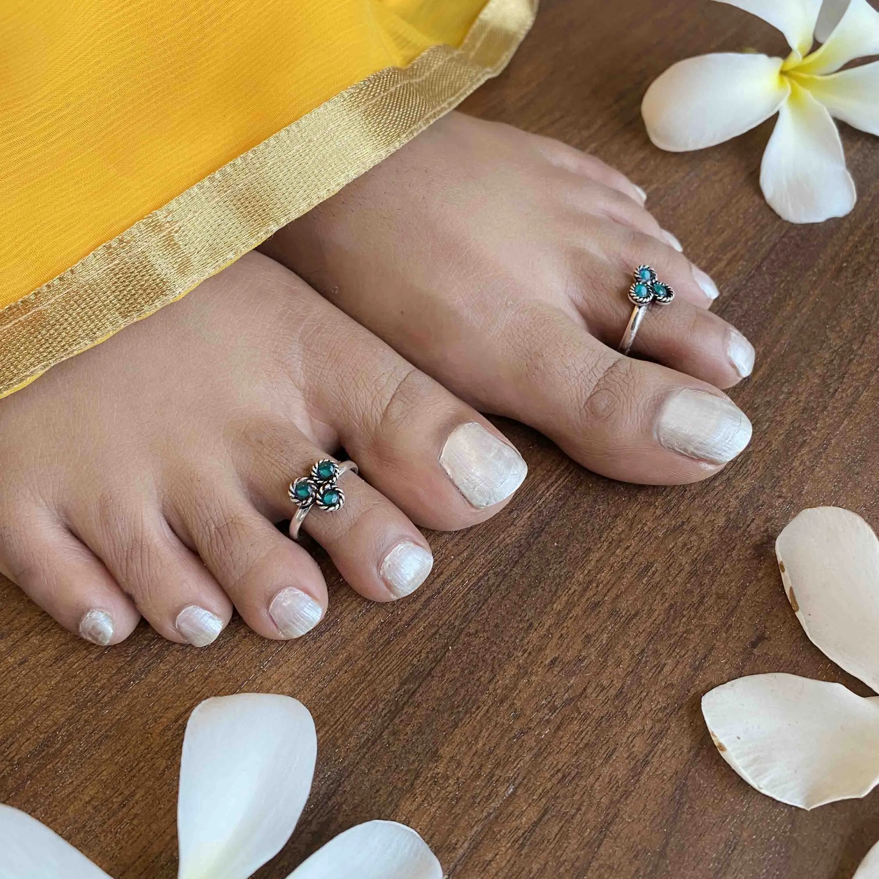 Silver 92.5 Flower Anklet- Toe ring Set