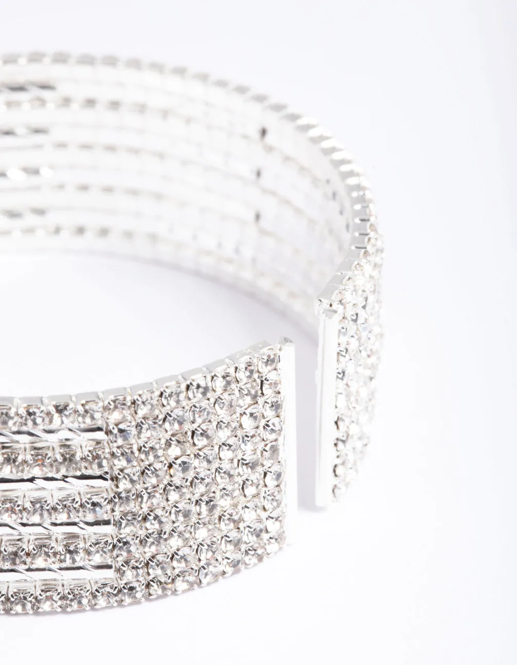 Silver Spiky 4 Row Diamante Cuff Bangle