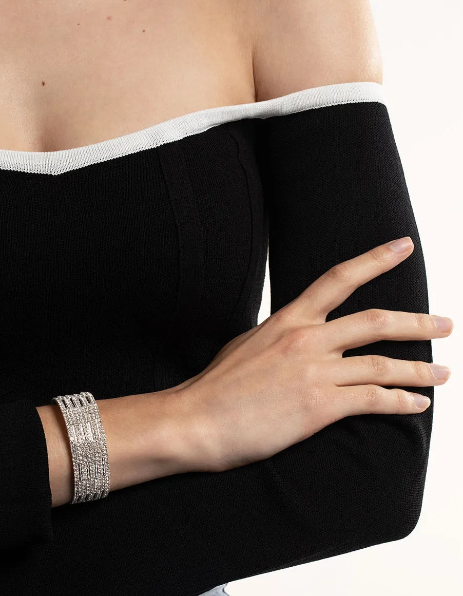 Silver Spiky 4 Row Diamante Cuff Bangle