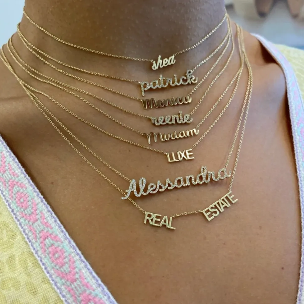 Solid Gold Single Name Necklace