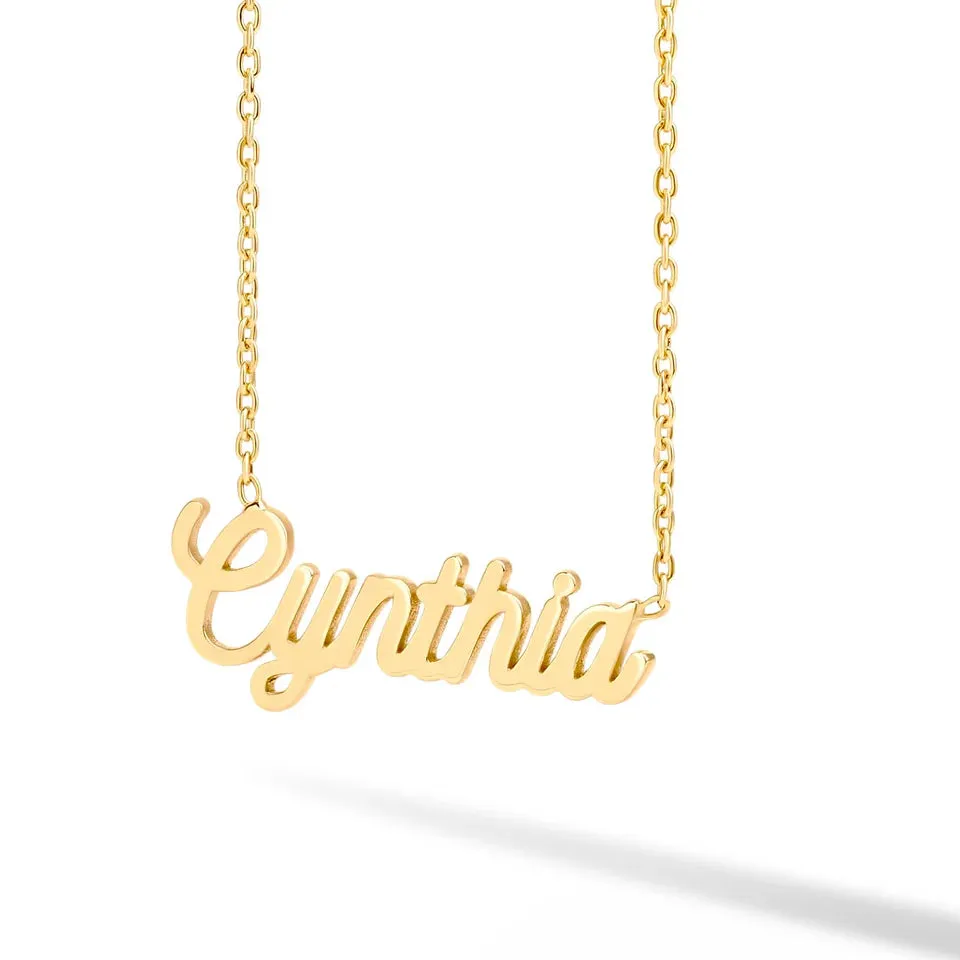 Solid Gold Single Name Necklace