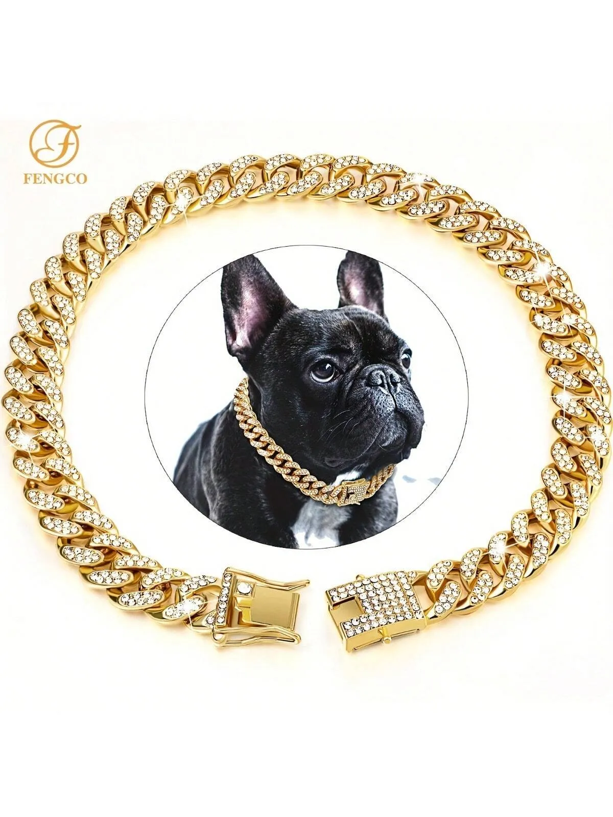 Sparkling Diamondoid Dog Collar: Secure Metal Chain & Buckle for Stylish Walks!