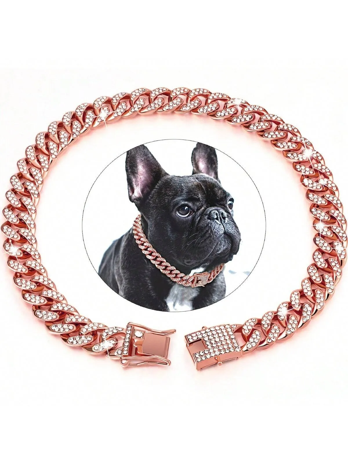 Sparkling Diamondoid Dog Collar: Secure Metal Chain & Buckle for Stylish Walks!