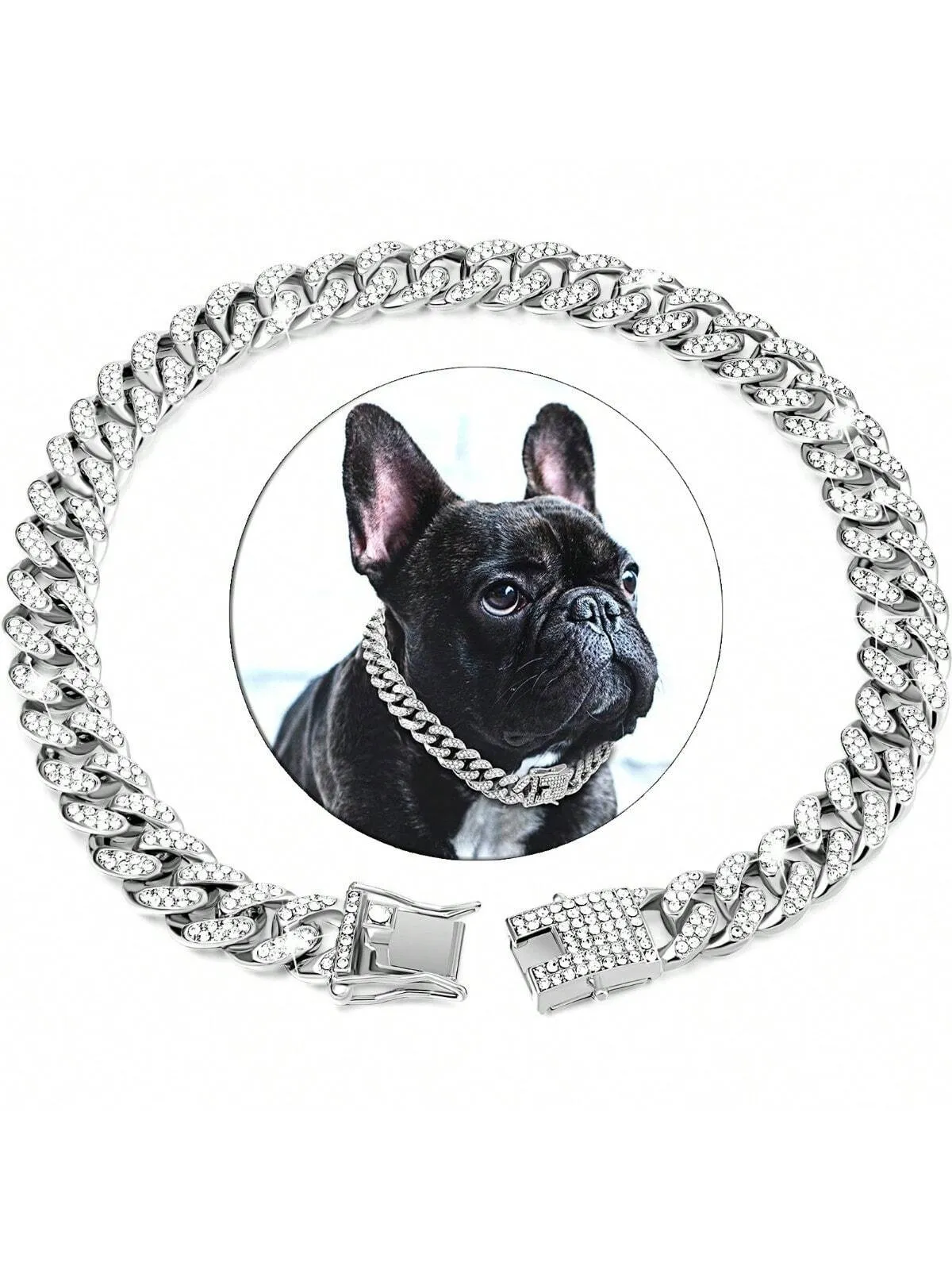 Sparkling Diamondoid Dog Collar: Secure Metal Chain & Buckle for Stylish Walks!